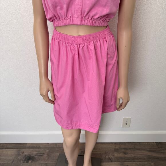 [Anthropologie] Pink Cutout Front Fit & Flare Mini Shirtdress Mixed Media Sz XL - Picture 7 of 12